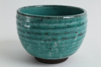 Mino ware Japan Pottery Large Bowl Sapphire Green Crackled (Matcha/Rice Bowl)