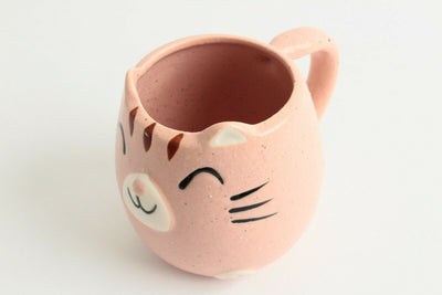 Mino ware Japanese Pottery Mug Cup Cat Shape Carnation Pink made in Japan