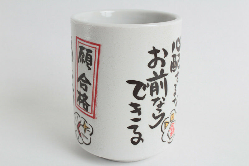 Mino ware Japanese Sushi Yunomi Chawan Tea Cup Red Daruma "Pass the Exam"