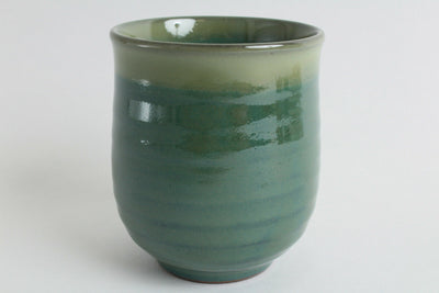Mino ware Japanese Pottery Yunomi Chawan Tea Cup Hiwanagashi Green w/ White Edge