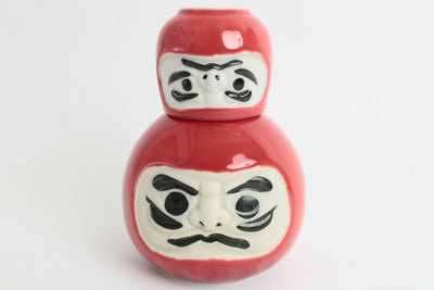 Mino ware Japanese Pottery Tokkuri Sake Bottle & Guinomi Cup Set Red Daruma