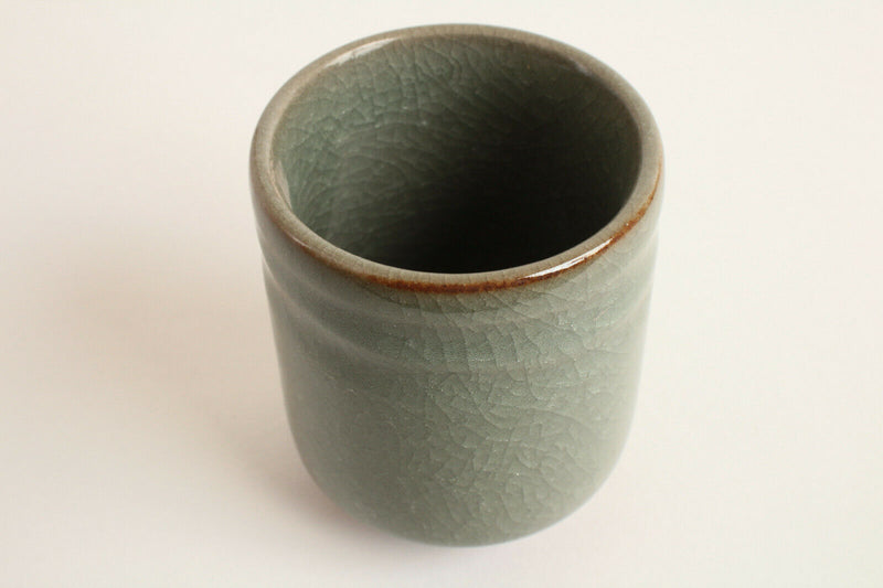 Mino ware Japan Pottery Yunomi Chawan Tea Cup Sage Green Crackled Gloss