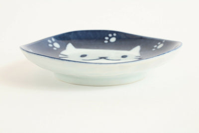 Mino ware Japan Ceramics Mini Plate Set of Three Navy Cats Rounded Triangle
