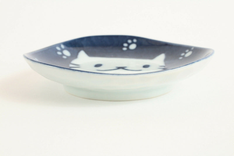 Mino ware Japan Ceramics Mini Plate Set of Three Navy Cats Rounded Triangle
