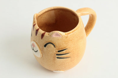 Mino ware Japanese Pottery Mug Cup Cat Shape Honey Yellow made in Japan