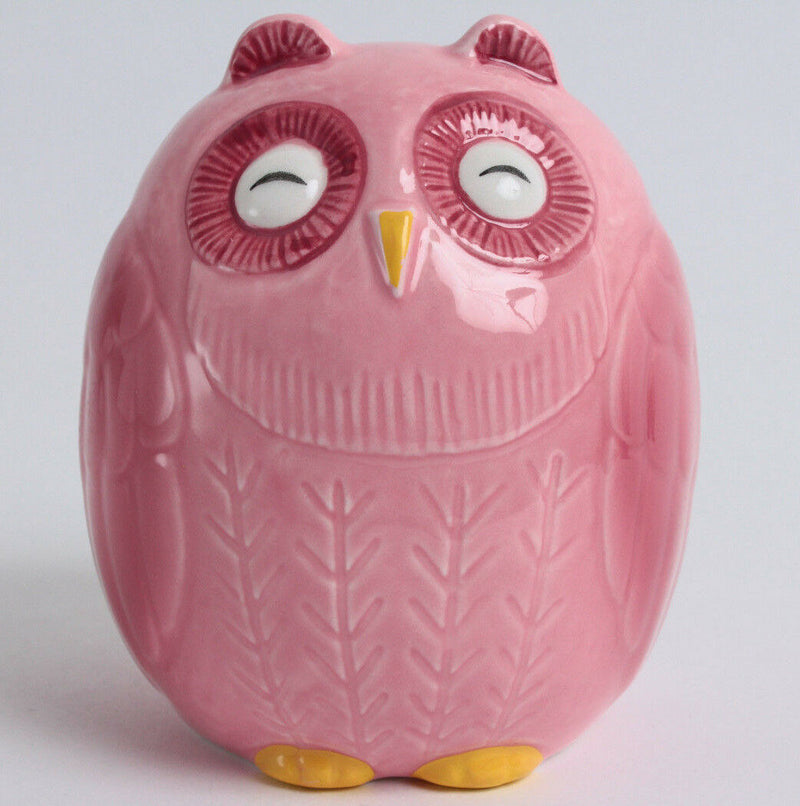 Seto ware Japanese Ceramic Piggy Bank (Coin/Change Bank) Owl Shape Pink