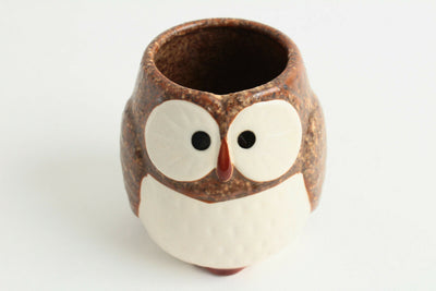 Mino ware Japanese Pottery Yunomi Chawan Tea Cup Owl Shape Coffee Brown Japan