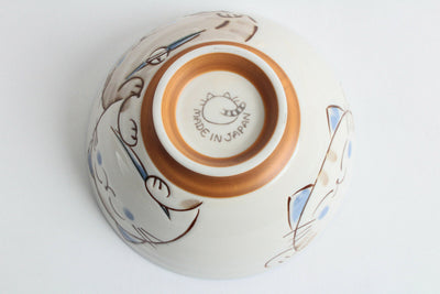 Mino ware Japanese Ceramics Rice Bowl Smiling Cats Gloss finish Blue