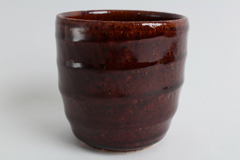 Mino ware Japanese Pottery Yunomi Chawan Large Tea/Rock Cup DarkRed Amber Stripe