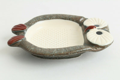 Mino ware Japanese Pottery Grater Dish/Plate Owl Shape Stone Charcoal Japan