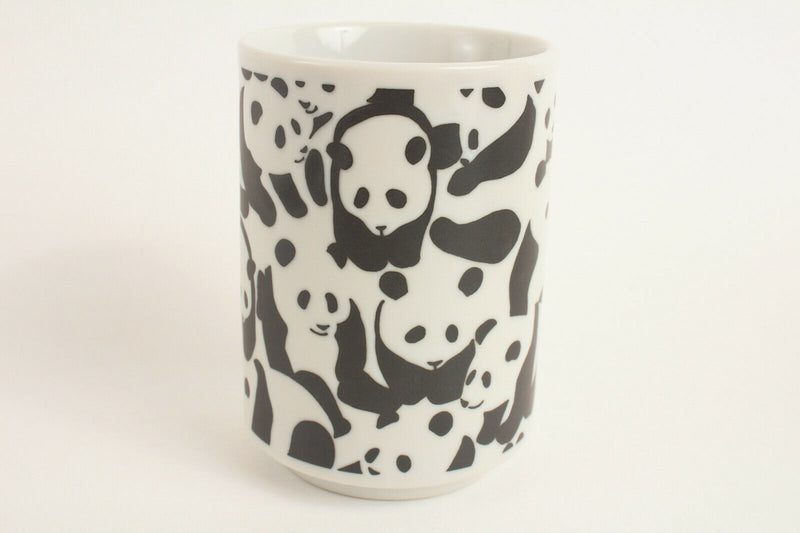 Mino ware Japan Ceramics Sushi Yunomi Chawan Tea Cup Panda Herd Black & White