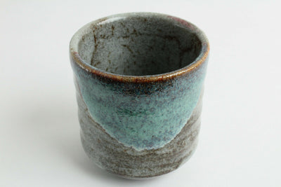 Mino ware Japanese Sushi Yunomi Chawan Wide Tea Cup Gray & Emerald Green Glaze