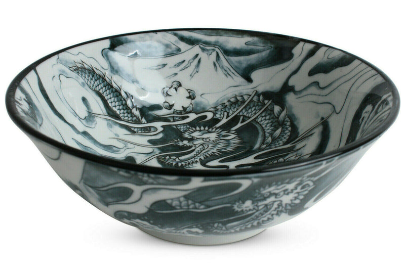 Mino ware Japanese Ceramics Ramen Noodle Donburi Bowl Dragon and Mt. Fuji Black