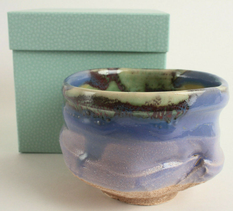 Mino ware Japanese Tea Ceremony Matcha Bowl Amethyst Purple w/ Ocher Glaze