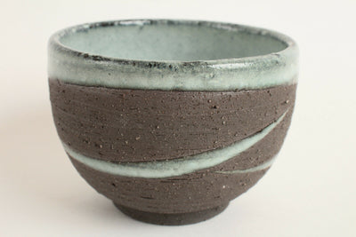 Mino ware Japan Pottery Large Bowl Sky Blue Glaze on Dark Brown (Matcha/Rice)