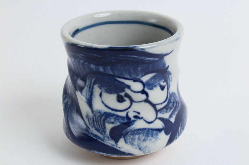 Mino ware Japanese Sushi Yunomi Chawan Tea Cup Twisted Daruma Face made in Japan