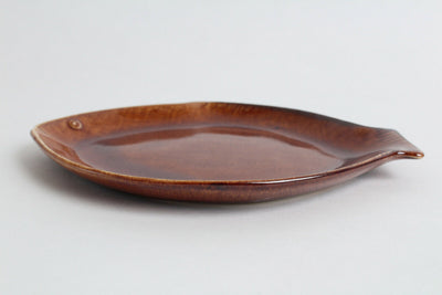 Seto ware Japanese Pottery Mola Mola Fish shape Plate Gloss Brown