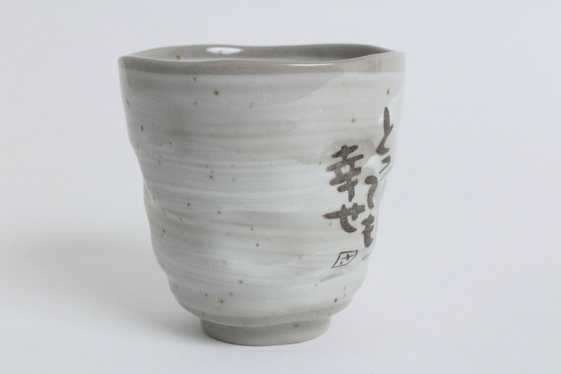 Mino ware Yunomi Chawan Tea Cup Owl Family Gray Ichiyama made in Japan
