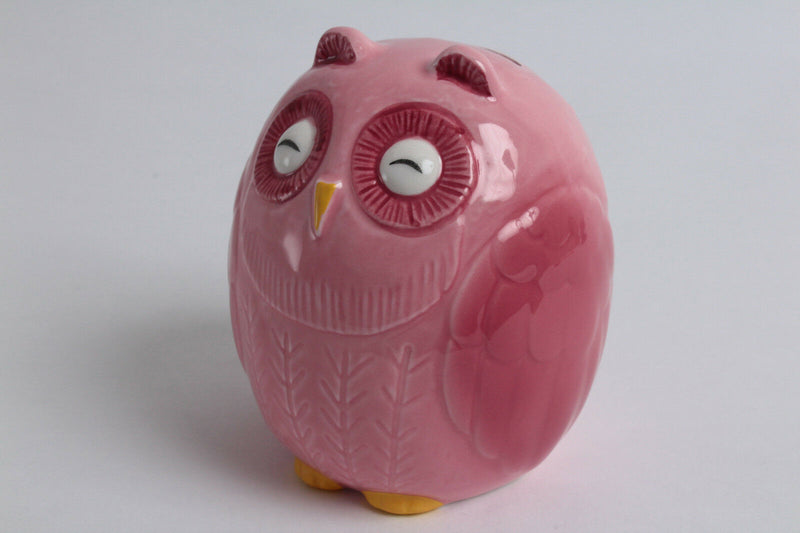 Seto ware Japanese Ceramic Piggy Bank (Coin/Change Bank) Owl Shape Pink