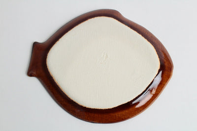 Seto ware Japanese Pottery Mola Mola Fish shape Plate Gloss Brown