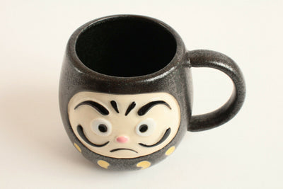 Mino ware Japanese Pottery Mug Cup Daruma Shape Matte Black made in Japan
