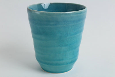 Mino ware Japanese Free Tea Cup BLUE RIVERS Large Turquoise Blue Crackled