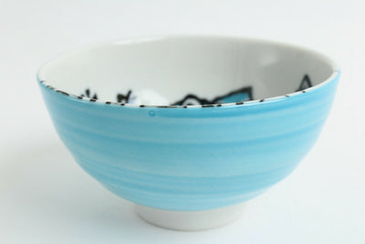 Mino ware Japanese Ceramics Rice Bowl Sky Blue Sea Bream Medetai