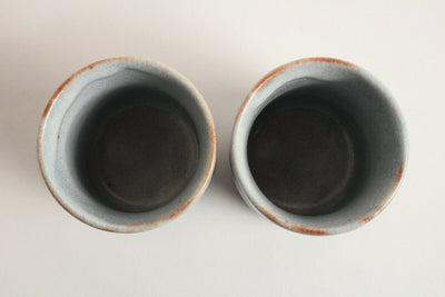 Mino ware Japan Pottery Pair Short Yunomi Chawan Tea Cup Nezumishino Gray