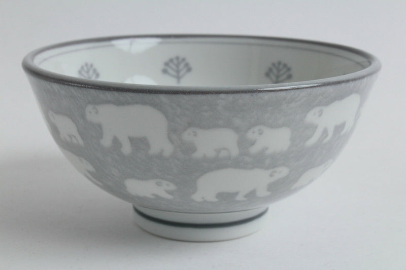 Mino ware Japanese Ceramic Rice Bowl Polar Bear Gray made in Japan