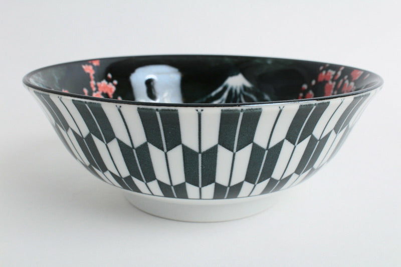 Mino ware Japan Ceramics Ramen Noodle Donburi Bowl Kabuki & Mt. Fuji Black