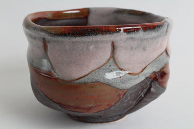 Mino ware Japanese Tea Ceremony Matcha Bowl Stone Silver & Brown w/Pink Glaze