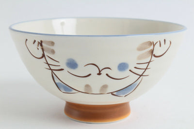 Mino ware Japanese Ceramics Rice Bowl Smiling Cats Gloss finish Blue