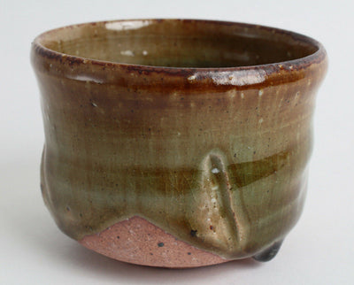 Mino ware Japanese Pottery Yunomi Tea Cup (Mini Matcha Bowl) Mint Green & Brown