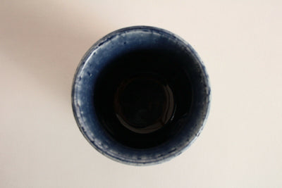 Mino ware Japan Pottery Sushi Yunomi Chawan Tea Cup  Steel Gray & Blue Tall Slim