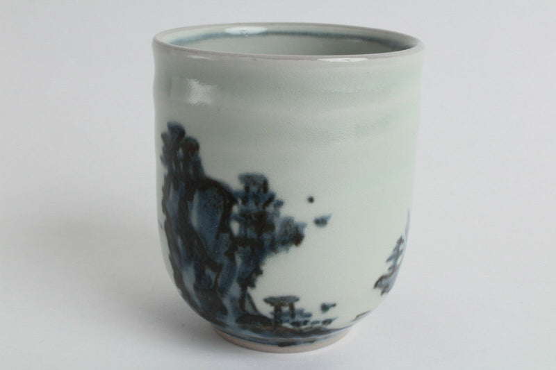 Mino ware Japanese Pottery Yunomi Chawan Tea Cup Pale Blue A Man on the Boat