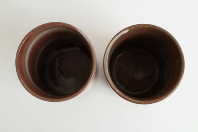 Mino ware Japanese Pottery Pair Yunomi Chawan Tea Cup Russet & White flowers