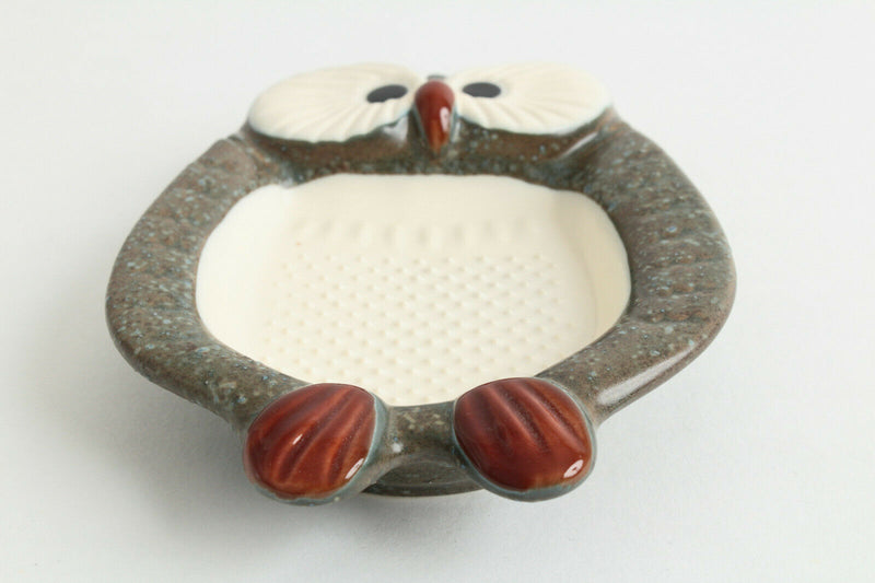 Mino ware Japanese Pottery Grater Dish/Plate Owl Shape Stone Charcoal Japan