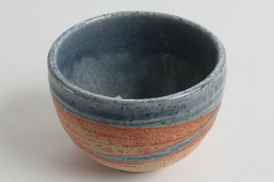 Mino ware Japan Pottery Large Bowl Sky Blue on Orange Crackled (Matcha/Rice)