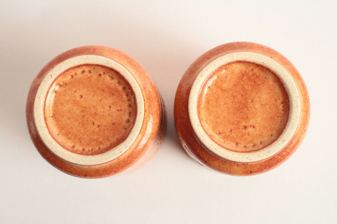 Mino ware Japan Pottery Pair Short Yunomi Chawan Tea Cup Akashino