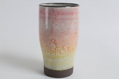 Mino ware Japanese Hand-drawn Pottery Beer Tumbler Church & Moon Pink Tanzan