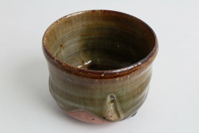 Mino ware Japanese Pottery Yunomi Tea Cup (Mini Matcha Bowl) Mint Green & Brown