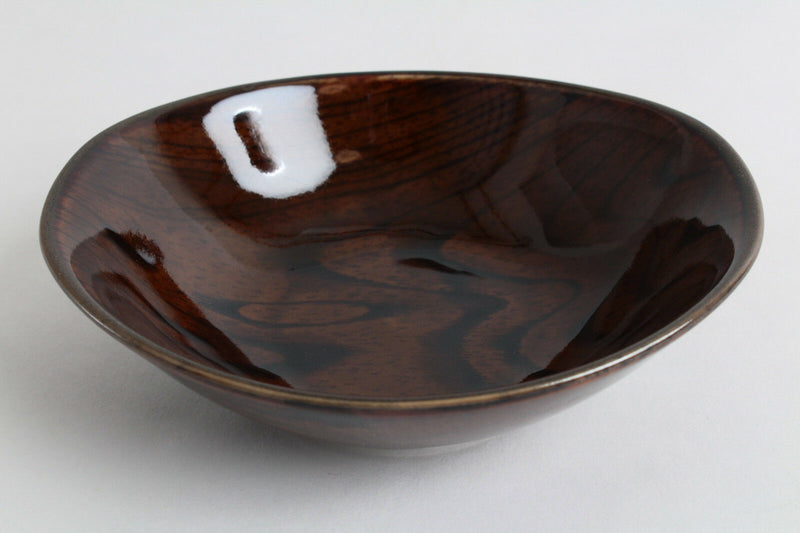 Mino ware Japanese Ceramics Oval Mini Plate/Dish Wood Grain pattern Brown