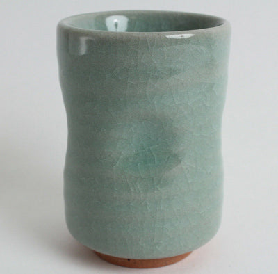 Mino ware Japanese Sushi Yunomi Chawan Tea Cup Dimpled Emerald Green Crackled