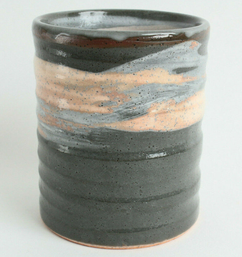 Mino ware Japanese Yunomi Chawan Tea Cup Charcoal Gray & Salmon Pink Brushed