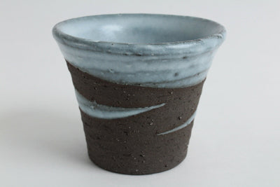 Mino ware Japanese Pottery Yunomi Chawan Tea Cup Sky Blue Glaze on Dark Brown