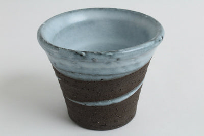 Mino ware Japanese Pottery Yunomi Chawan Tea Cup Sky Blue Glaze on Dark Brown