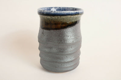 Mino ware Japan Pottery Sushi Yunomi Chawan Tea Cup  Steel Gray & Blue Tall Slim
