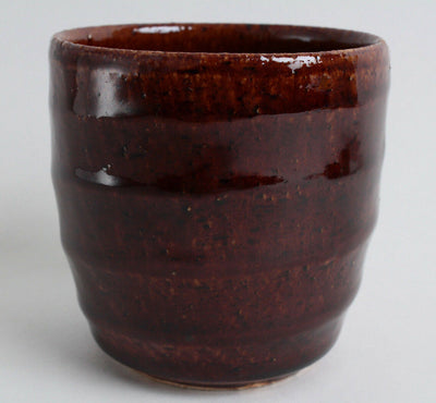 Mino ware Japanese Pottery Yunomi Chawan Large Tea/Rock Cup DarkRed Amber Stripe