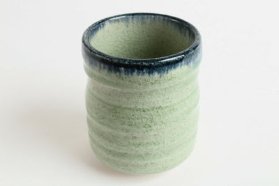Mino ware Japanese Pottery Yunomi Chawan Tea Cup Mint Green & Navy Edge Crackled