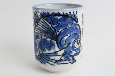 Mino ware Japanese Ceramics Yunomi Chawan Tea Cup Red & Blue Sea Bream